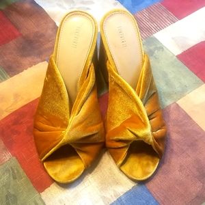 Mustard Yellow Velvet Platform Heels 8